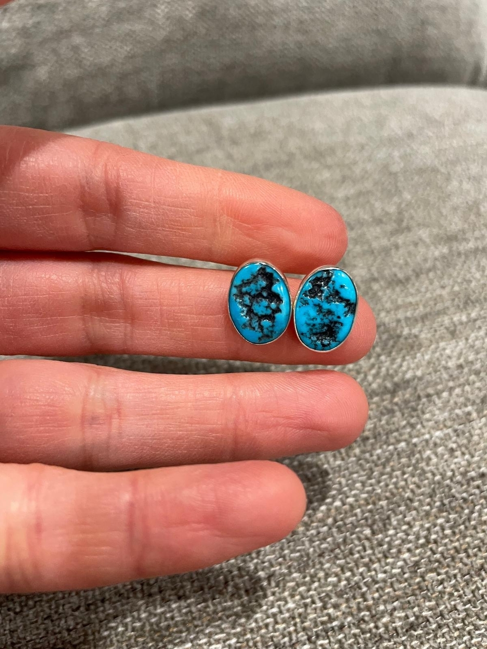 Turquoise Oval Stud Earrings - Bright Blue Stone Earrings
